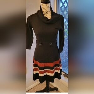 by & by Black Dress with Red and Cream Stripes